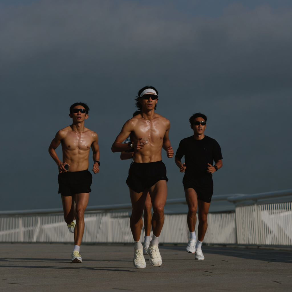 Three athletes running — hybrid workflow study